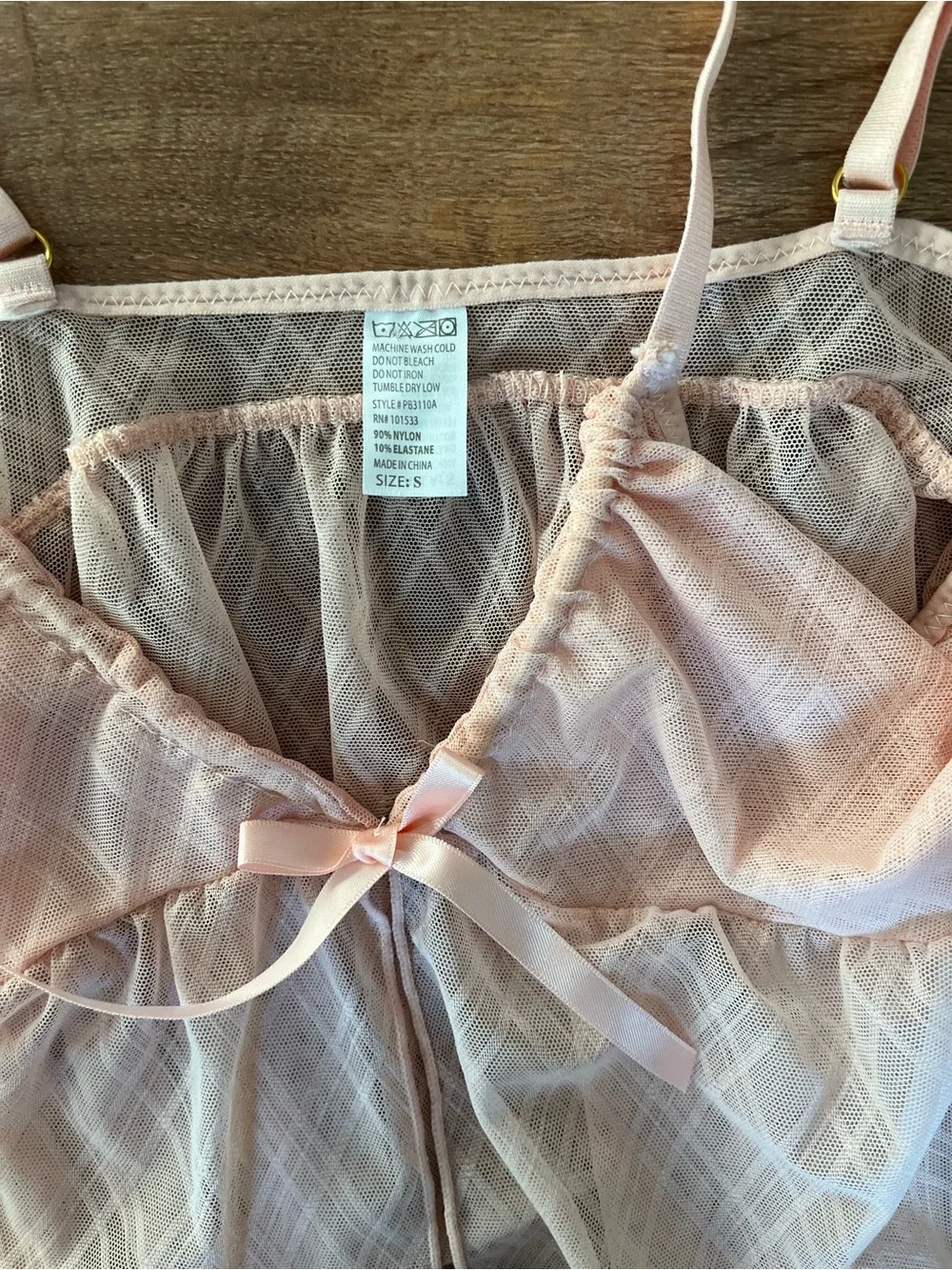 Pink Sheer Mesh Babydoll Lingerie Top Coquette Y2K Size S